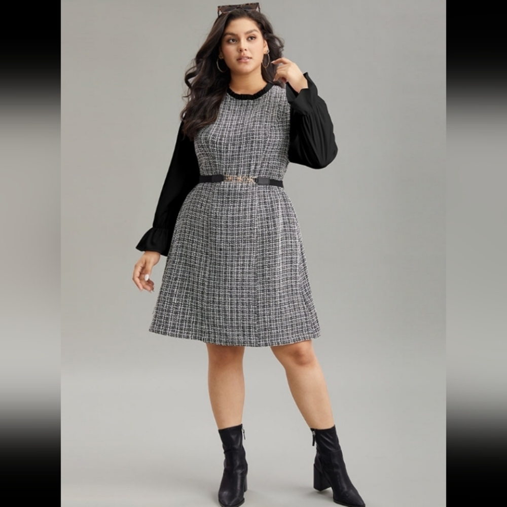 Plaid Patchwork Ruffle Trim Dress